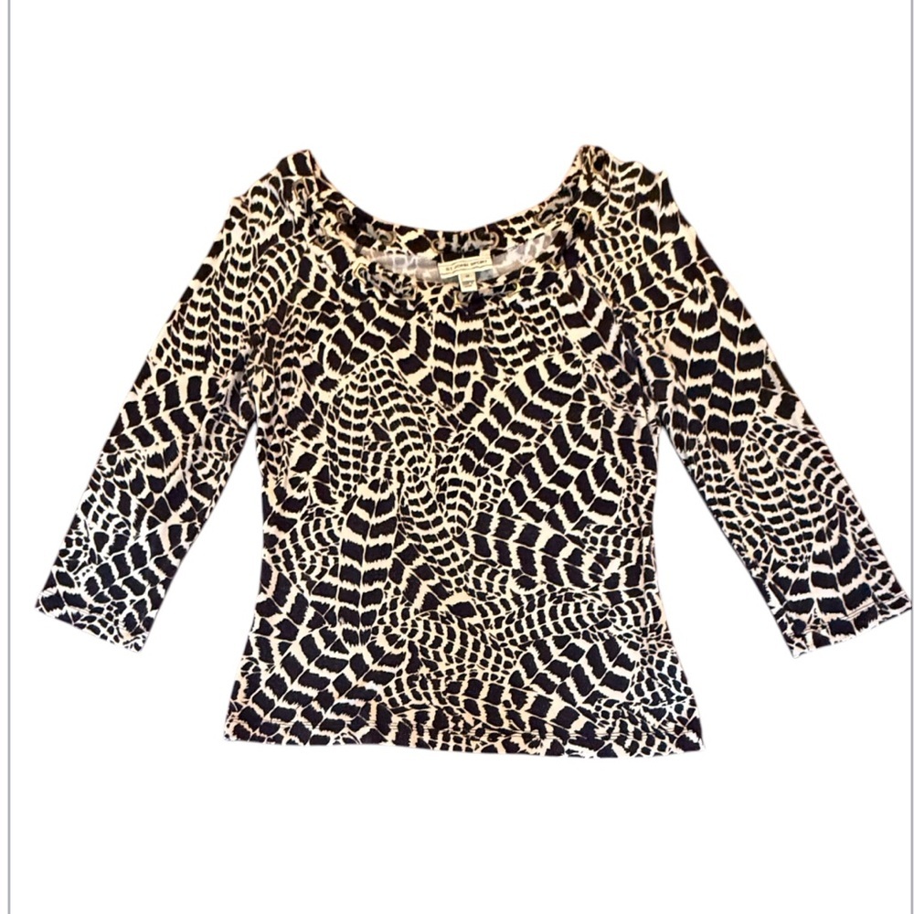 St John Graphic Animal Print 3/4 Black/White TopSize Medium MSRP $345